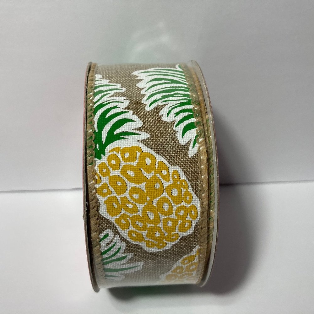 3 Rolls Pineapple Ribbon 1.5" Wired Yellow Green